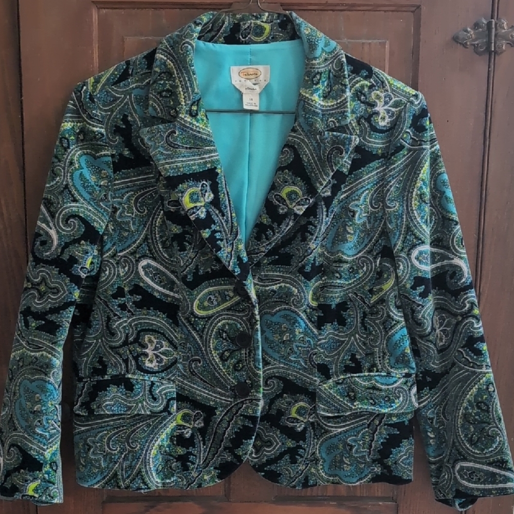 Talbots Vintage Petite Paisley Velvet Blazer - Green and Blue
